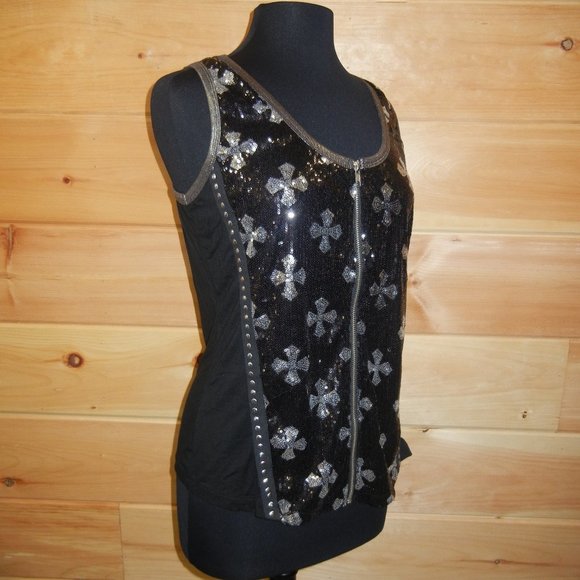 Platinum Plush Tank Top Size XL Black & Silver Front Zipper NWOT - Picture 8 of 10